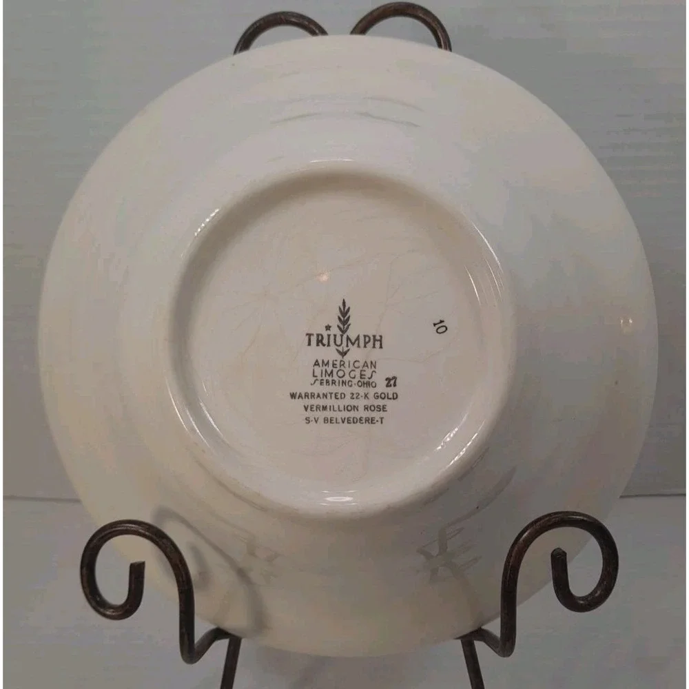 Vintage Triumph American Limoges China Vermillion‎ Rose 22K Gold Mixing Bowl